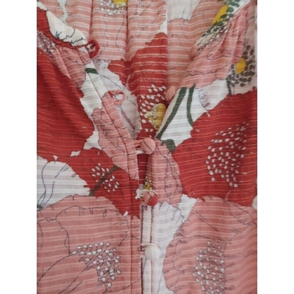 LOFT poppy print boho peasant blouse XS no collar gauzy short sl. work or play - Picture 3 of 10